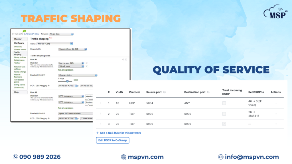 Meraki Dashboard tối ưu băng thông