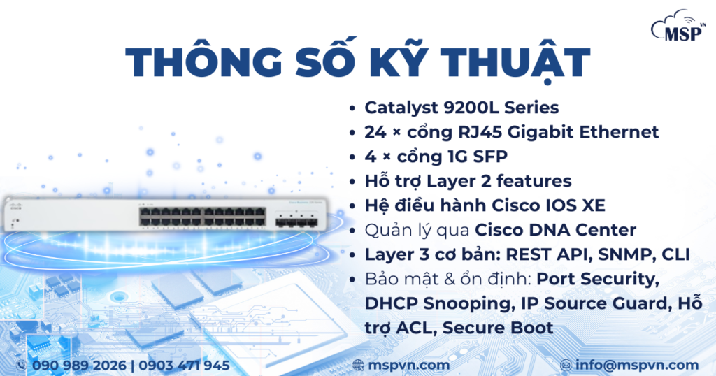 thông số kỹ thuật Cisco C9200L-24T-4G-E