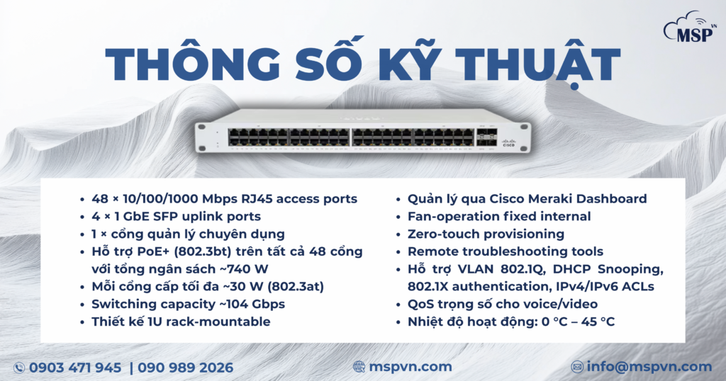 Thông số kỹ thuật Cisco Meraki MS130-48P